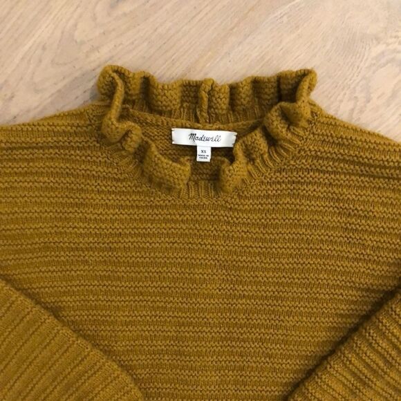 Madewell Mustard Yellow Sweater with Ruffle Detail on Sleeves and Neck (XS) - Picture 2 of 5